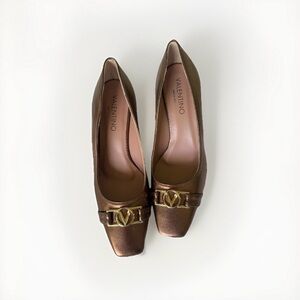 Valentino by Mario Valentino Aura  Bronze Leather Heels Sz 10 75MM